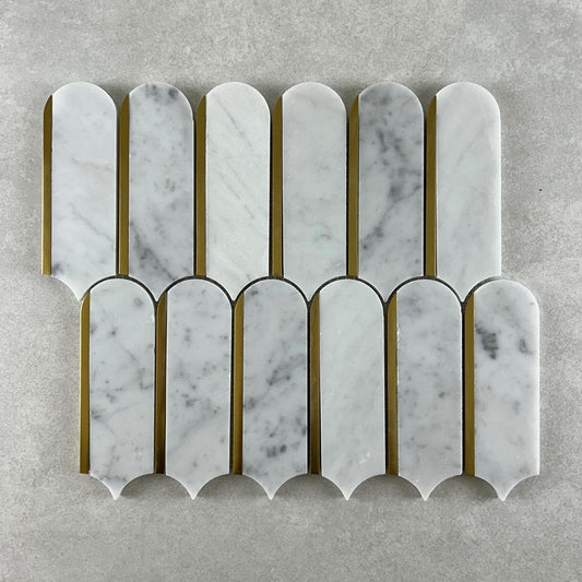 Marble Long Fan & Steel Carrara Mosaic Tile 265x310