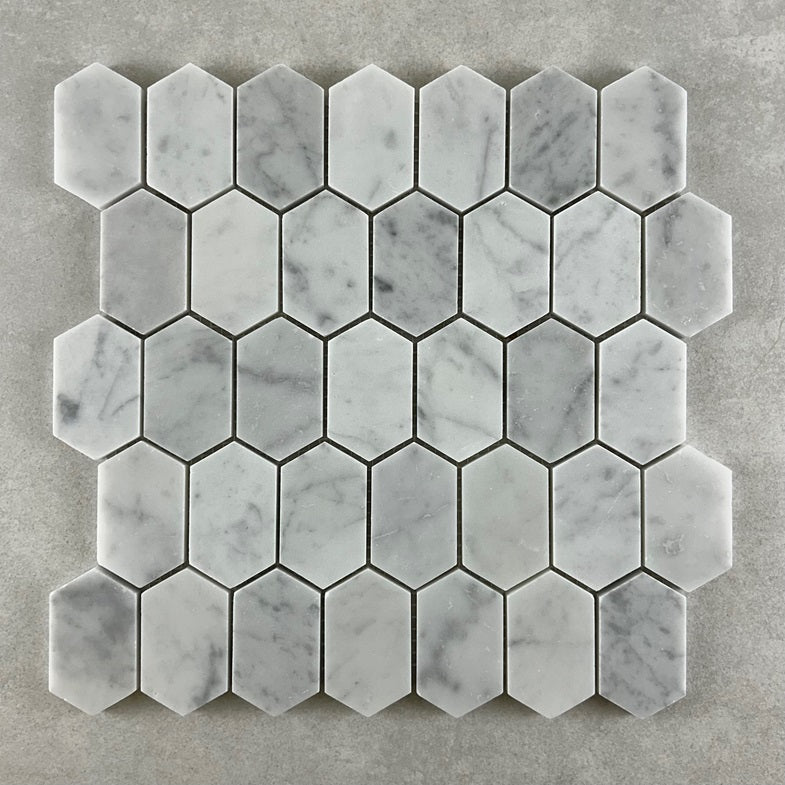 Marble Long Hexagon Carrara Mosaic Tile 300x305