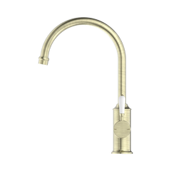 Nero York Kitchen Mixer Gooseneck Spout With White Porcelain Lever Aged Brass