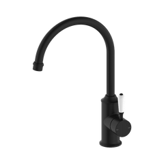 Nero York Kitchen Mixer Gooseneck Spout With White Porcelain Lever Aged Brass