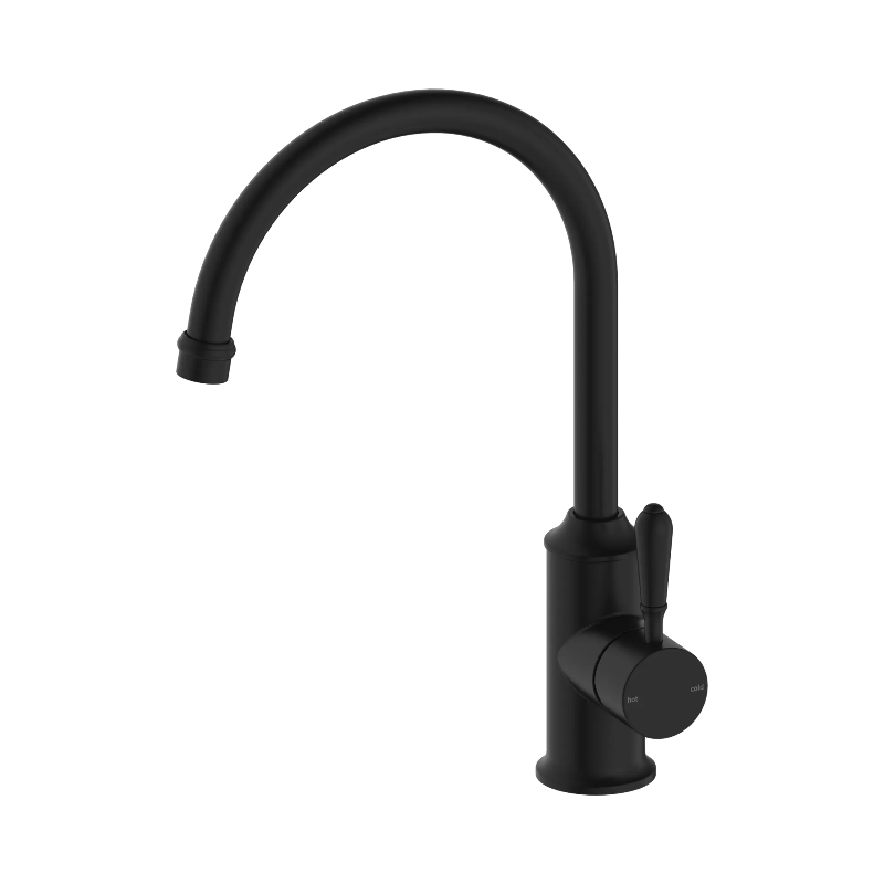 Nero York Kitchen Mixer Gooseneck Spout With Metal Lever Matte Black