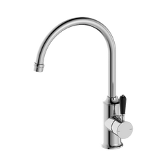 Nero York Kitchen Mixer Gooseneck Spout With Black Porcelain Lever Chrome