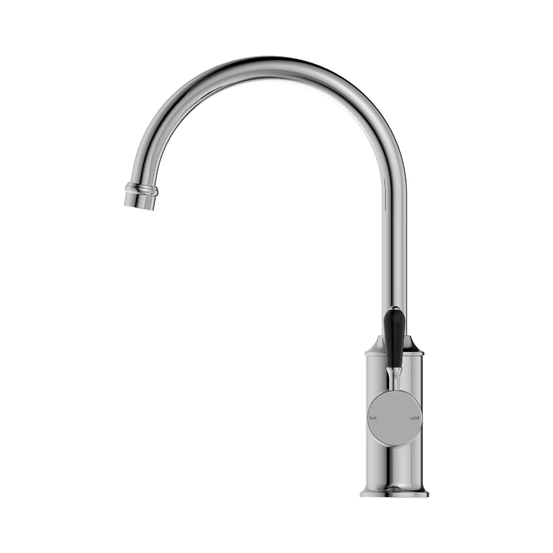 Nero York Kitchen Mixer Gooseneck Spout With Black Porcelain Lever Chrome