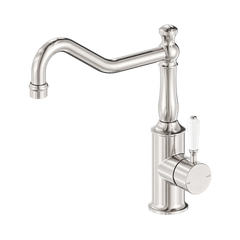 Nero York Kitchen Mixer Hook Spout With White Porcelain Lever Brushed Nickel