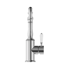 Nero York Kitchen Mixer Hook Spout With White Porcelain Lever Brushed Nickel
