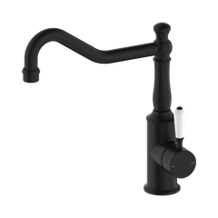 Nero York Kitchen Mixer Hook Spout With White Porcelain Lever Brushed Nickel