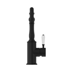 Nero York Kitchen Mixer Hook Spout With White Porcelain Lever Brushed Nickel