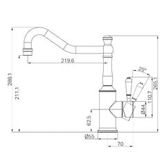 Nero York Kitchen Mixer Hook Spout With White Porcelain Lever Brushed Nickel