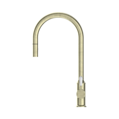 Nero York Pull Out Sink Mixer With Vegie Spray Function With White Porcelain Lever Aged Brass