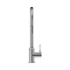 Nero York Pull Out Sink Mixer With Vegie Spray Function With White Porcelain Lever Aged Brass