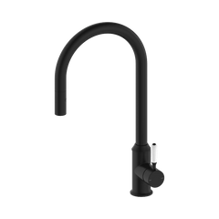 Nero York Pull Out Sink Mixer With Vegie Spray Function With White Porcelain Lever Aged Brass
