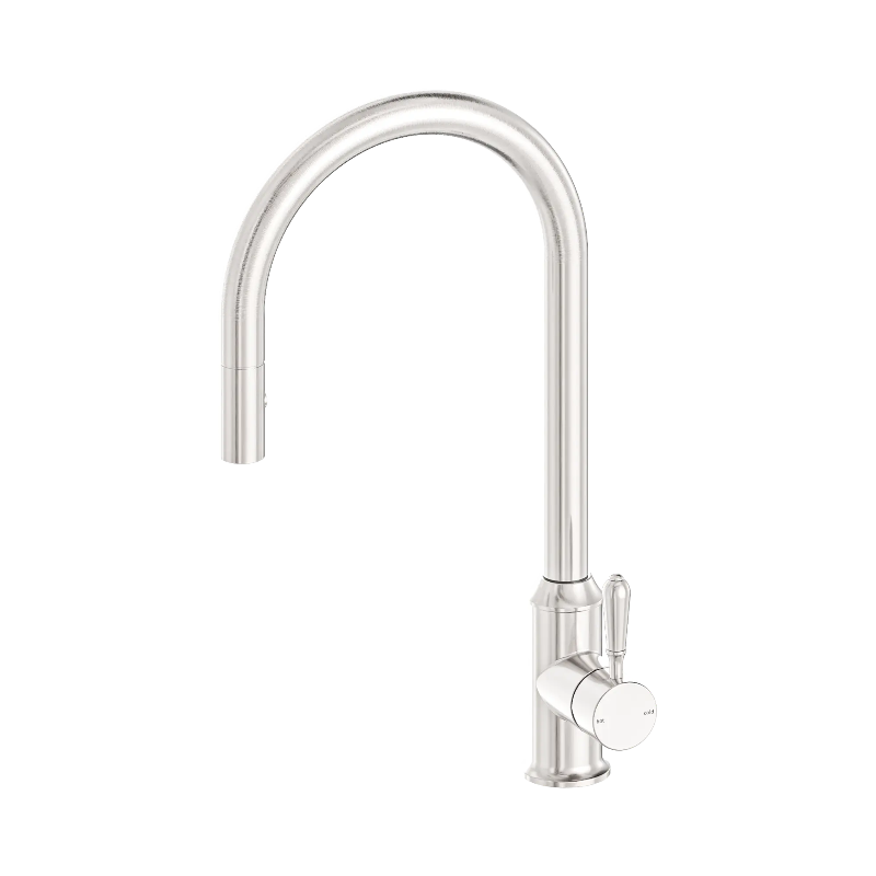 Nero York Pull Out Sink Mixer With Vegie Spray Function With Metal Lever Brushed Nickel