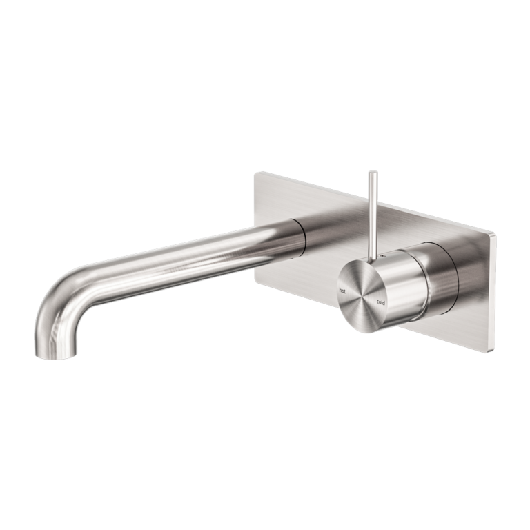 Nero Mecca Wall Basin/ Bath Mixer Handle Up - Brushed Nickel
