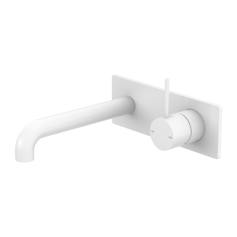 Nero Mecca Wall Basin/ Bath Mixer Handle Up - Matte White