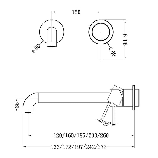 Nero Mecca Wall Basin/ Bath Mixer Separate Back Plate (Many Colours & Sizes)