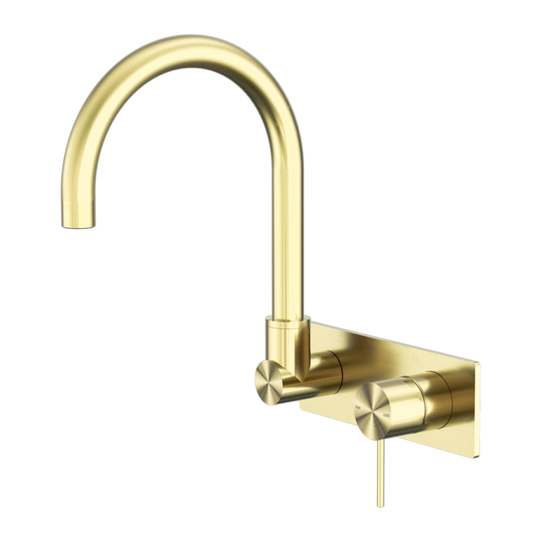 Nero Mecca Wall Basin/ Bath Mixer Swivel Spout - Brushed Gold