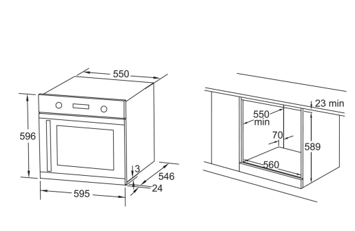 DI LUSSO OV608SDS Stainless Steel 67L Electric Oven 8 Function 600mm Side Opening