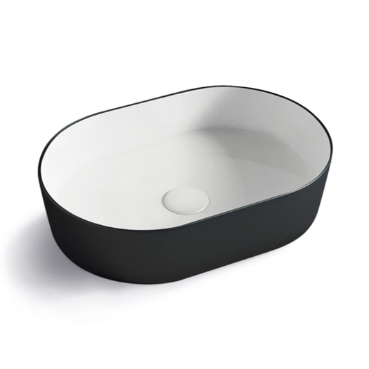 Otti Quay Oval Matte Black & Gloss White Basin 500x340x120mm