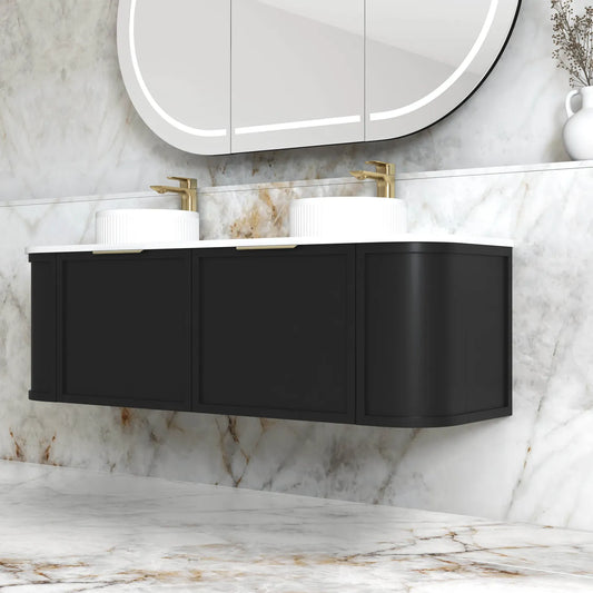 Otti Hampshire Satin Black Wall Hung Curve Vanity 1500x460