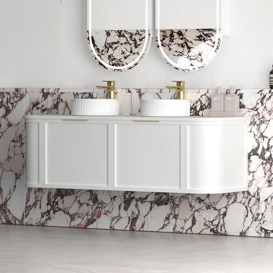 Otti Hampshire Satin White Wall Hung Curve Vanity 1500x460