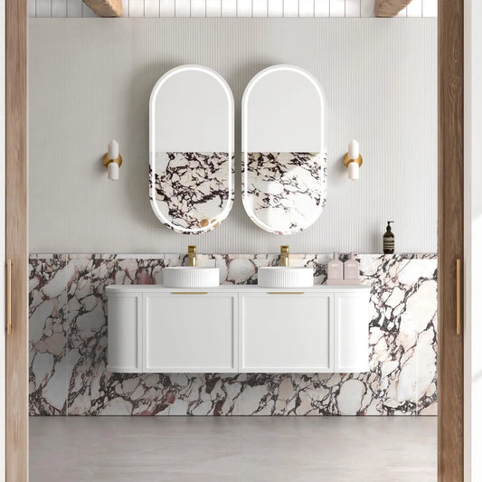 Otti Hampshire Satin White Wall Hung Curve Vanity 1500x460