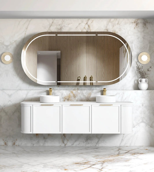 Otti Hampshire Satin White Wall Hung Curve Vanity 1800x460