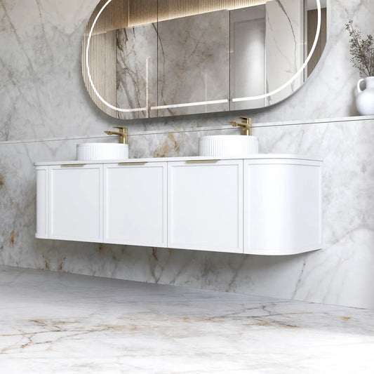 Otti Hampshire Satin White Wall Hung Curve Vanity 1800x460