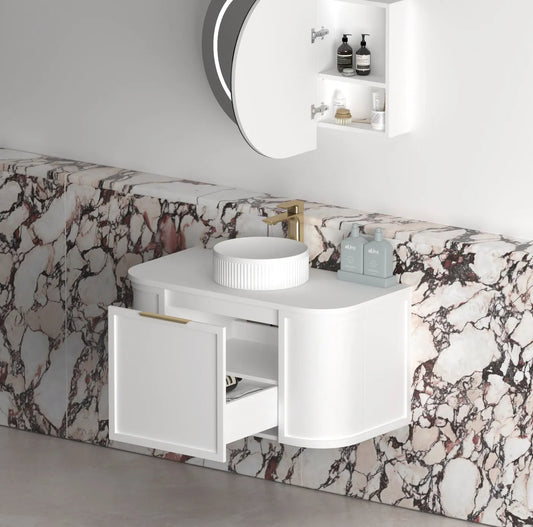 Otti Hampshire Satin White Wall Hung Curve Vanity 900x460