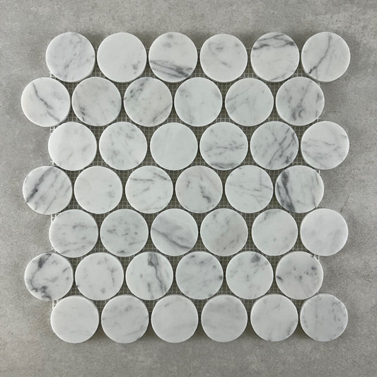 Penny Round Carrara Honed Mosaic 48mm