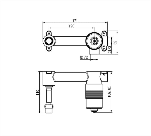 Nero Premium 35mm Universal Wall Basin/ Bath Mixer Body Only