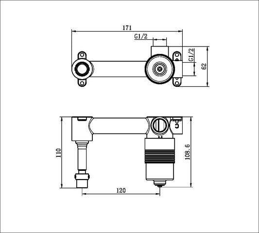 Nero Premium 35mm Universal Wall Basin/ Bath Mixer Handle Up Body Only