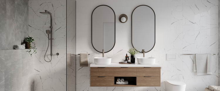 Bathroom tiles and mirror