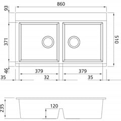 Oliveri Santorini Black Double Bowl Topmount Sink with Glass Top