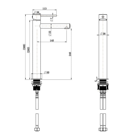 Essence High Basin Mixer Tap Polished Brass