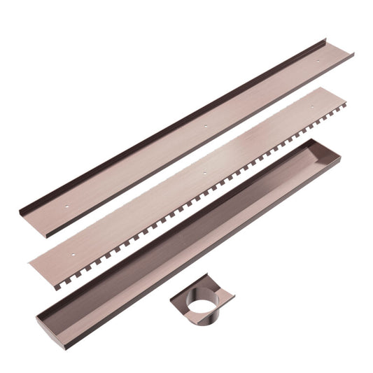 Nero Tile Insert V Channel Floor Grate 89mm Outlet With Hole Saw Brushed Bronze