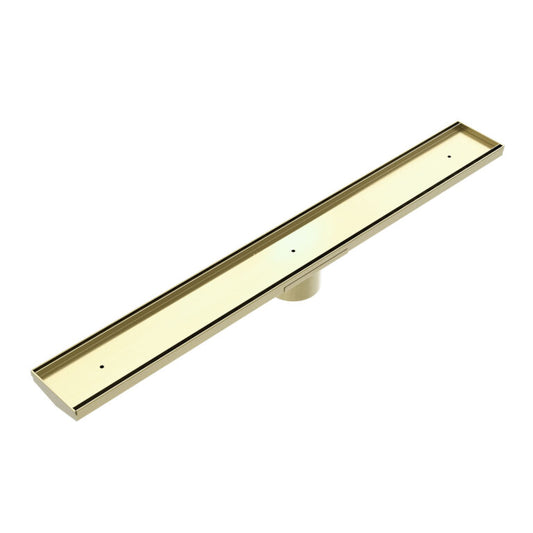  V Channel Floor Grate 89mm Outlet With Hole Saw Brushed Gold