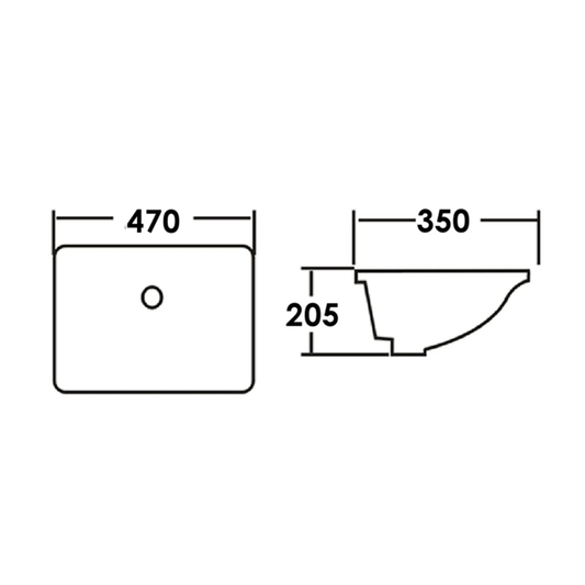 Undermount Square Gloss White Basin 470X350X205mm