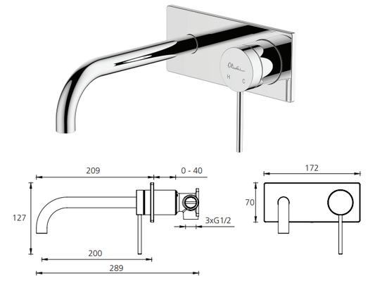 Oliveri Venice Curved Wall Mixer Set Chrome