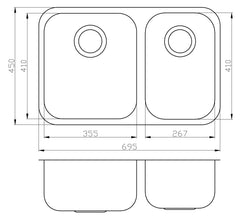 Coral 1 & 1/2 Bowl Undermount Sink  695mm