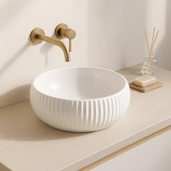 Aurea Geneva Fluted Bowl Premium Ceramic Above Counter Basin Gloss White