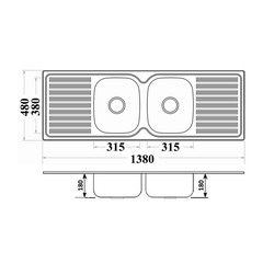 Arden Double Bowl Double Drainer Sink 1380mm