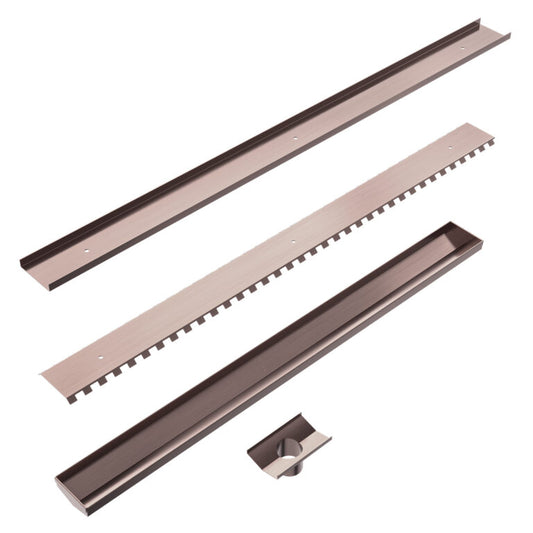 Nero Tile Insert V Channel Floor Grate 50mm Outlet With Hole Saw Brushed Bronze