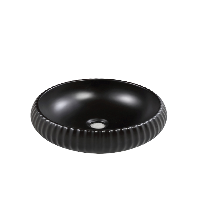 Aurea Geneva Fluted Bowl Premium Ceramic Above Counter Basin Matte Black