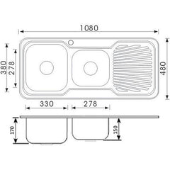 Coral 1 & 3/4 Bowl Single Drainer Sink LHB/RHB 1080mm