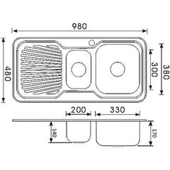 Coral 1 & 1/2 Bowl Single Drainer Sink LHB/RHB 980mm