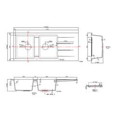 Coral Granite Sink Double Bowl with drainer 1160x500x210