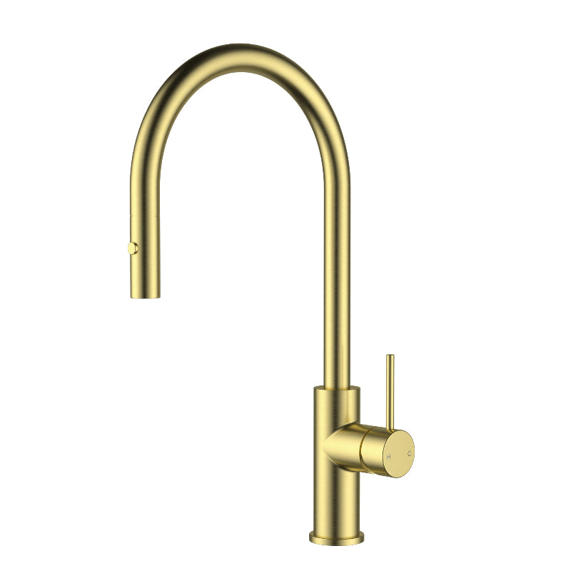 Orta Slimline SS Gooseneck Pull-Out Sink Mixer In Brushed ss304 Brushed Gold