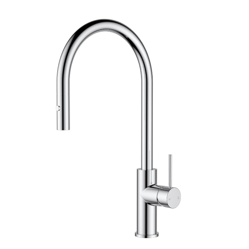 Orta Slimline SS Gooseneck Pull-Out Sink Mixer In Brushed ss304 Chrome