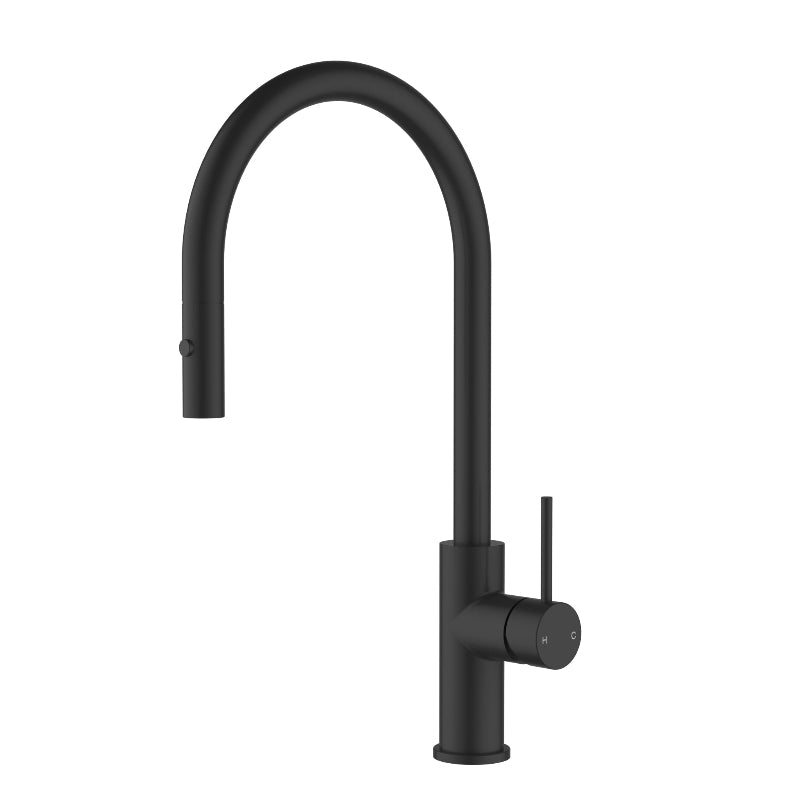 Orta Slimline SS Gooseneck Pull-Out Sink Mixer In Brushed ss304 Matt Black