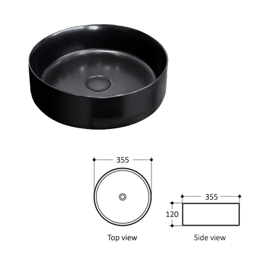 Artis 88 Radius Round Black Basin 355x355x120mm